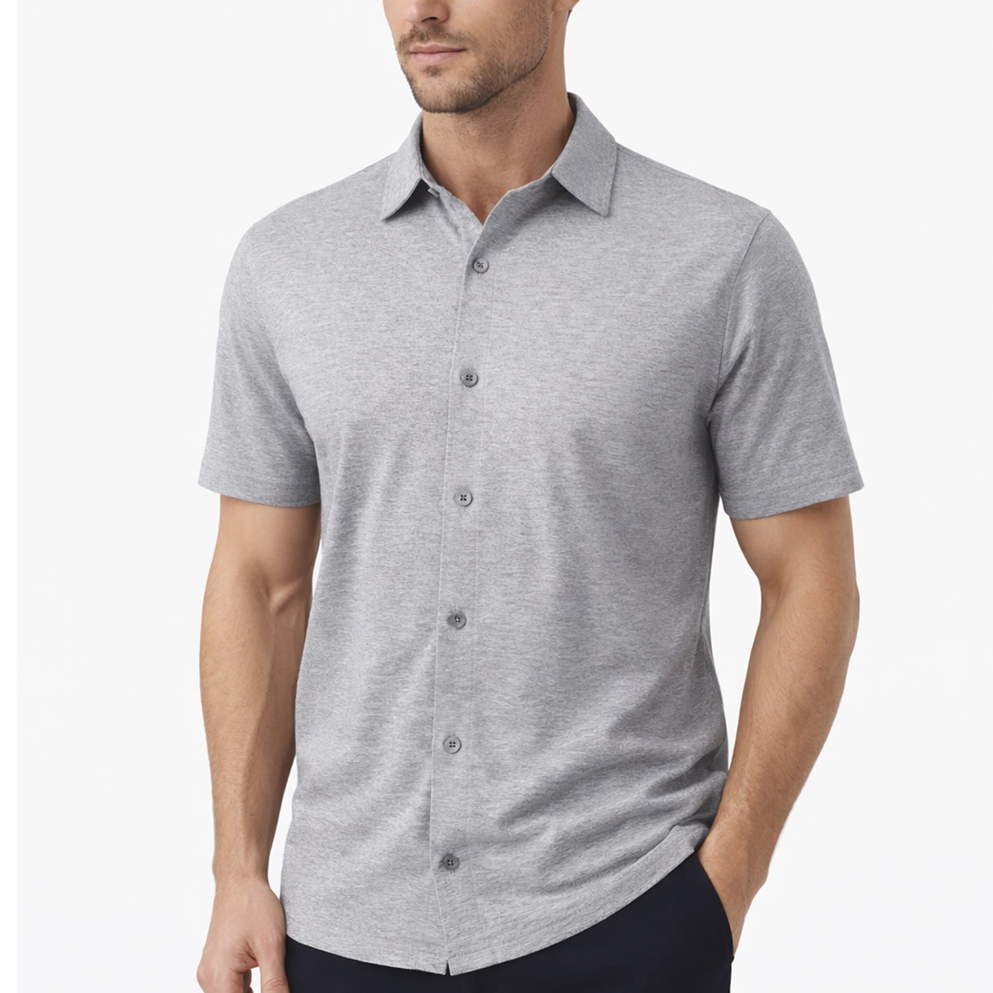Men’s Modern-Fit Short Sleeve Knit Button Down Shirts (Size:- S-3XL)