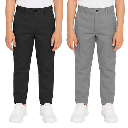 2-Pack Boy’s Super Stretch Cotton Cargo Pants – Durable, Comfy & Functional Everyday Wear