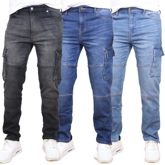 3-Pack Men's Modern Fit Stretch Cargo Pocket Flex Jeans
