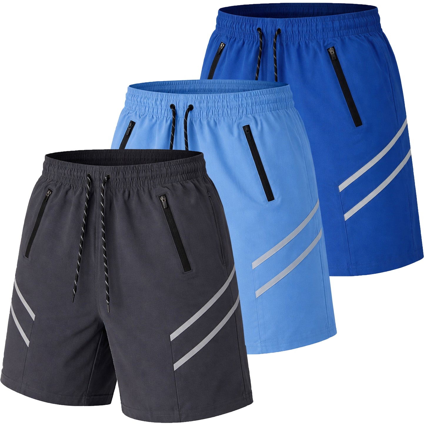 Men's 3-Pack Performance Training Shorts With Zipper Pockets (Sizes, S to 2XL)