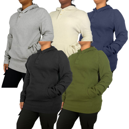 Womens Waffle Knit Thermal Pullover Hoodie (S-3XL)