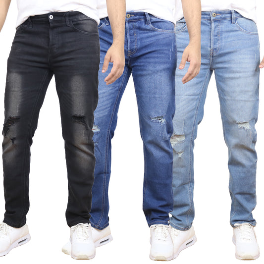 Men's Stretch Ripped Jeans - Authentic Denim Look with Flexibility & Comfort (Sizes: 30-42)