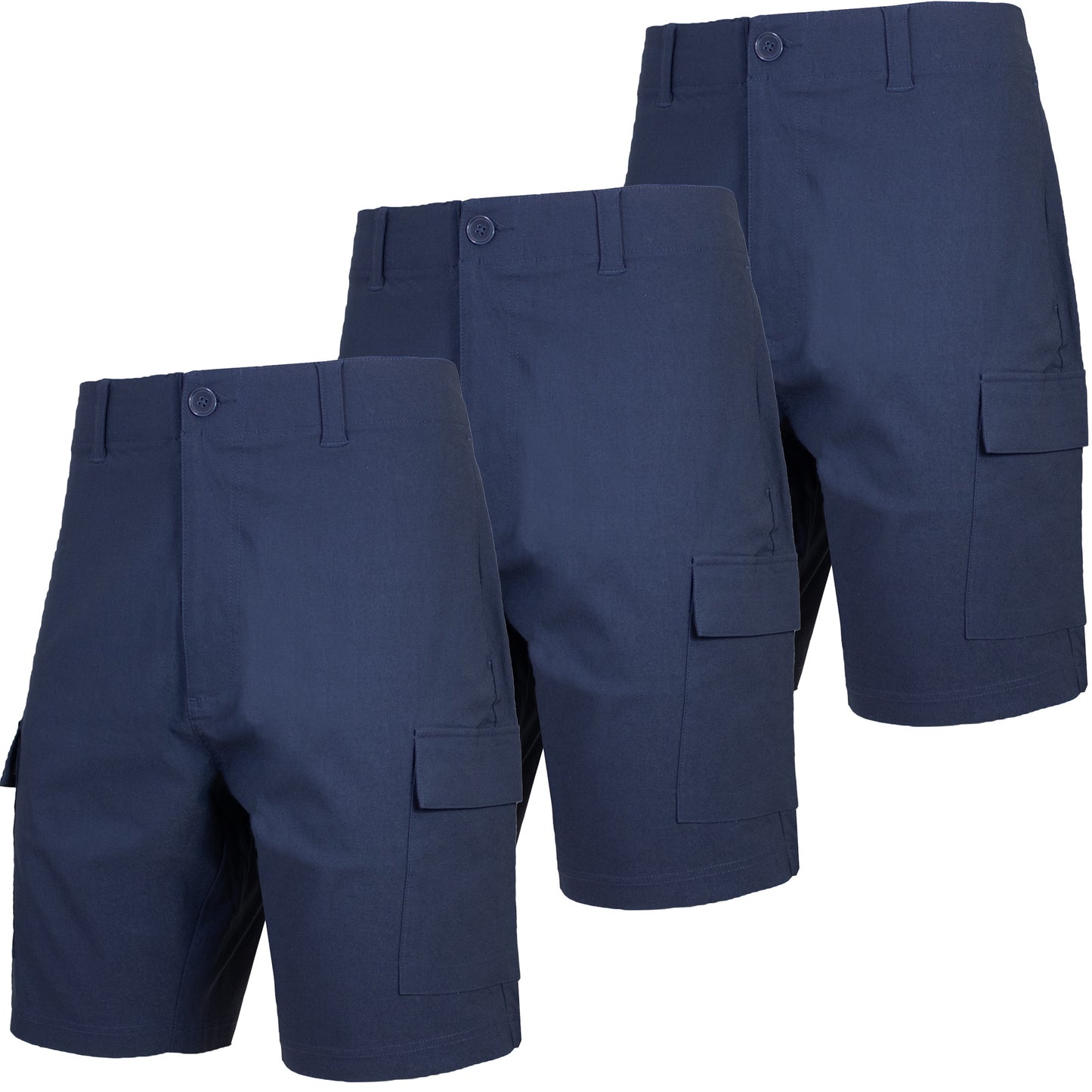 Men’s 3-Pack Super Stretch Cargo Shorts with Button Closure and Zipper Pockets (Sizes: 30-42)