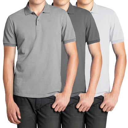 3-Pack Men’s Short Sleeve Pique Polo Shirt with Ribbed Collar and Breathable Cotton-Blend Fabric (S-3XL)
