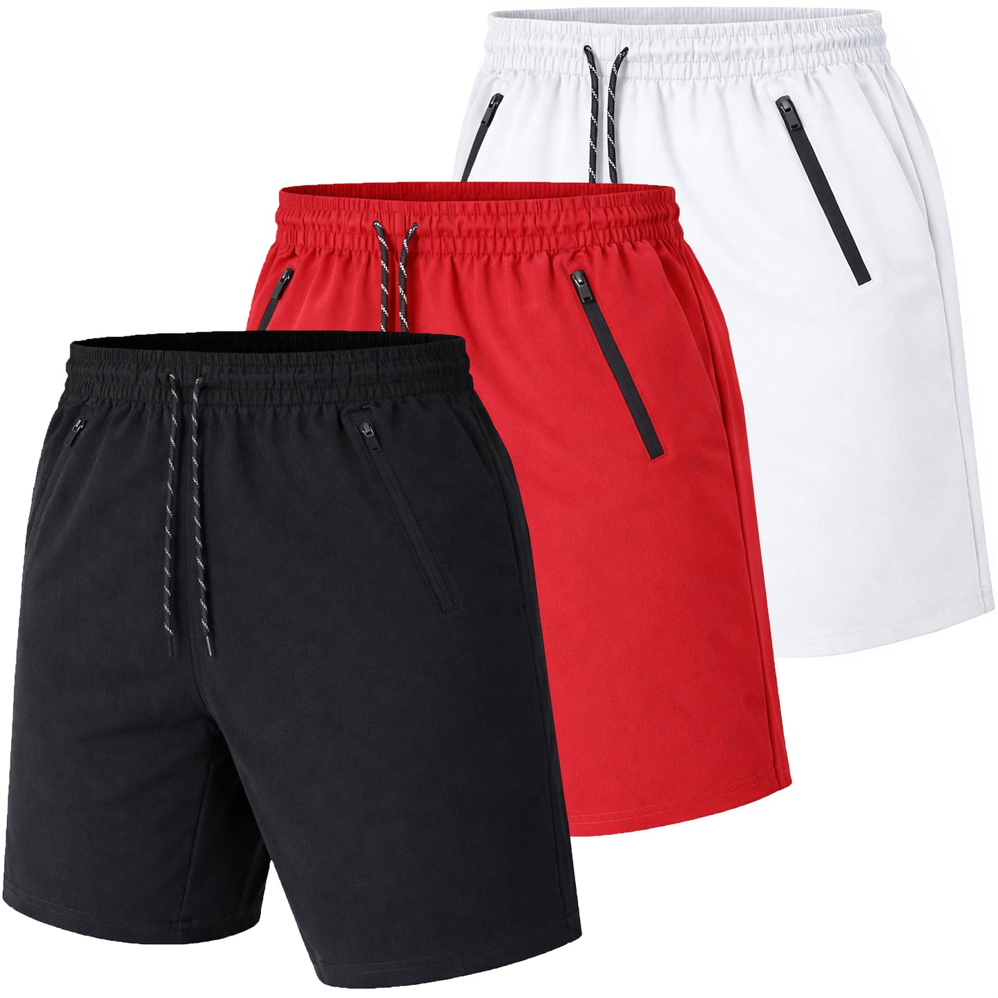 Men's 3-Pack Performance Training Shorts With Zipper Pockets (Sizes, S to 2XL)