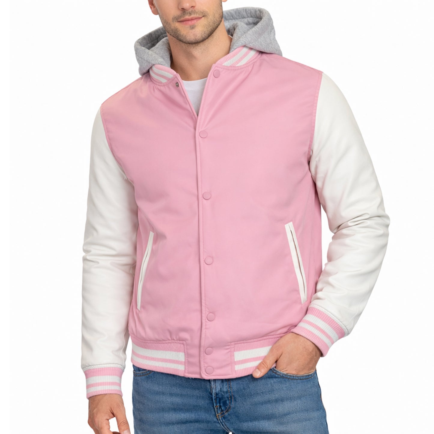 Men's Hooded Varsity Jacket w/ Detachable Hood