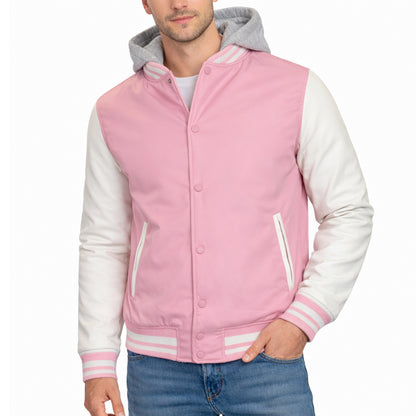Men's Hooded Varsity Jacket w/ Detachable Hood
