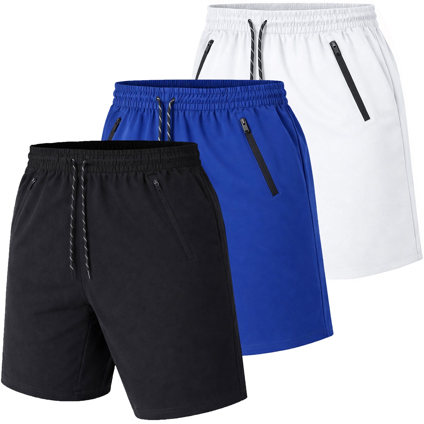 Men's 3-Pack Performance Training Shorts With Zipper Pockets (Sizes, S to 2XL)