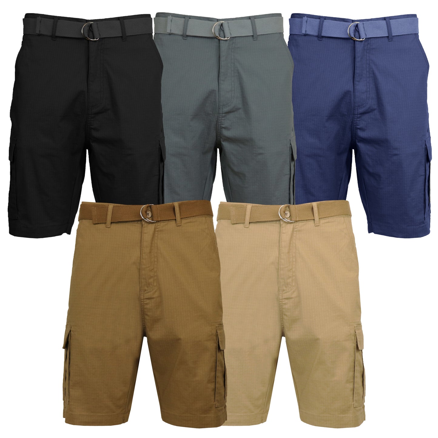 2-Pack Men's Cotton Stretch Ripstop Cargo Shorts With Belt