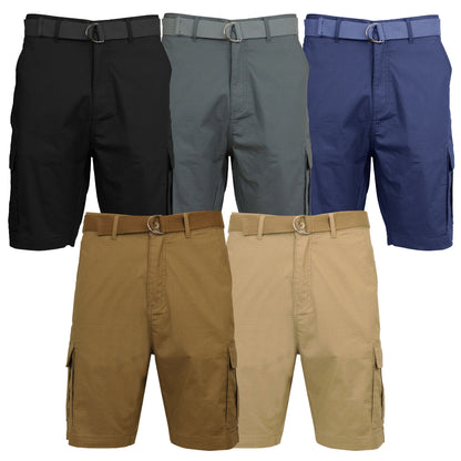 2-Pack Men's Cotton Stretch Ripstop Cargo Shorts With Belt