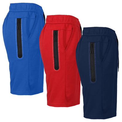 Men's 3-Pack Tech Fleece Performance Shorts With Heat Seal Zipper Pocket (Sizes, S-2XL)