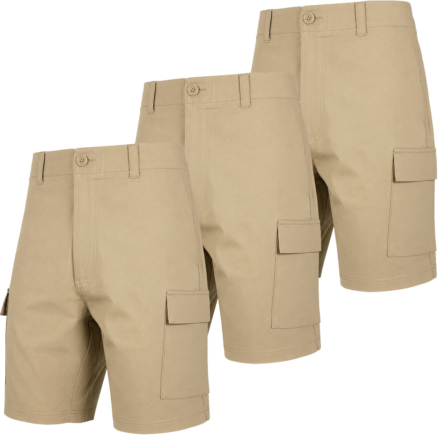Men’s 3-Pack Super Stretch Cargo Shorts with Button Closure and Zipper Pockets (Sizes: 30-42)