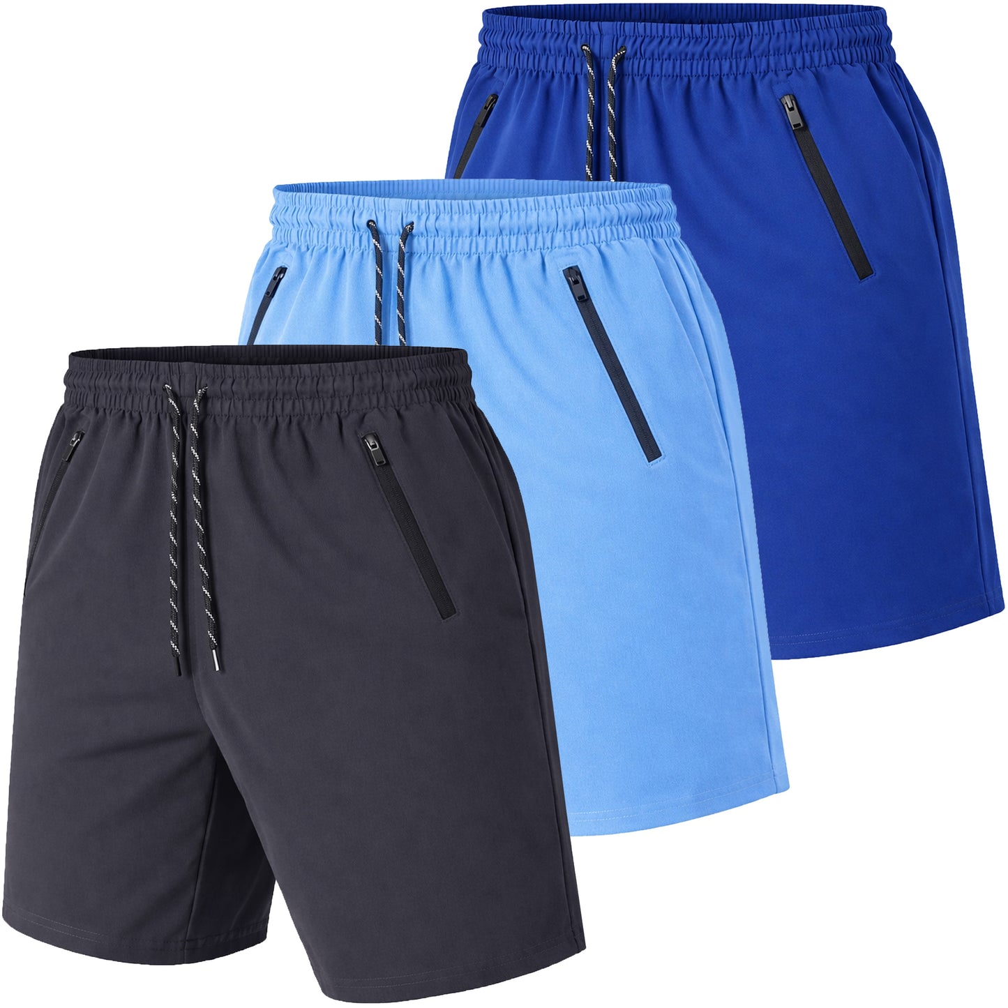 Men's 3-Pack Performance Training Shorts With Zipper Pockets (Sizes, S to 2XL)