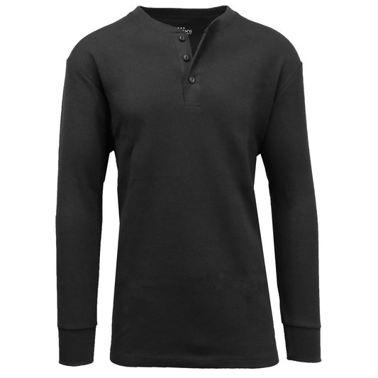 Mens Long Sleeve Henley Thermal Tee (S-3XL)