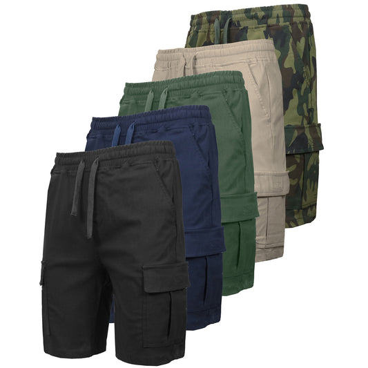 3-Pack Men’s Flex Cargo Shorts with Elastic Waistband and Drawstring – Comfortable Fit with 6 Pockets and Stretch Fabric (S-2XL)
