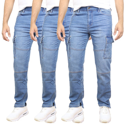 3-Pack Men's Modern Fit Stretch Cargo Pocket Flex Jeans