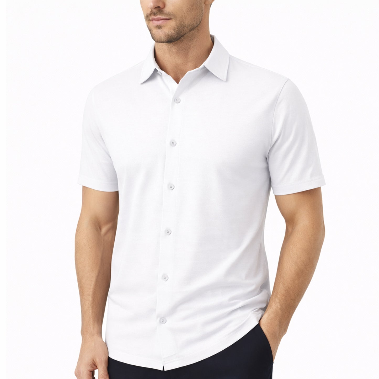 Men’s Modern-Fit Short Sleeve Knit Button Down Shirts (Size:- S-3XL)