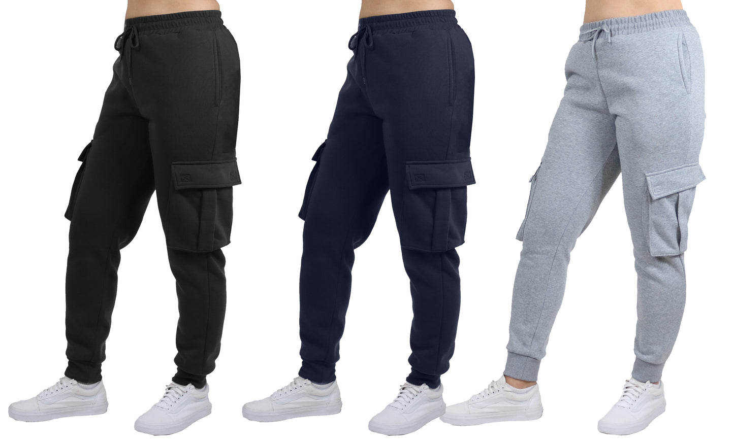 3-Pack Women's Loose Fit Fleece Jogger Sweatpants with Velcro Cargo Pockets (S-2XL)