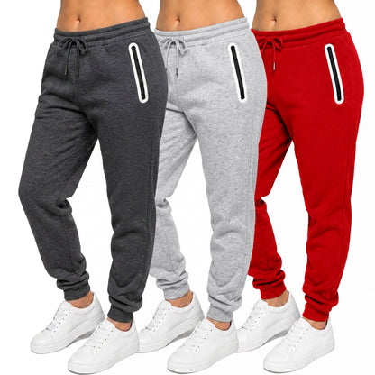 3-Pack Women's Loose-Fit Fleece-Lined Jogger With Heat Seal Zipper Side Pockets