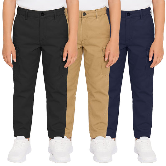 3-Pack Boy’s Super Stretch Cotton Cargo Pants – Durable, Comfy & Functional Everyday Wear