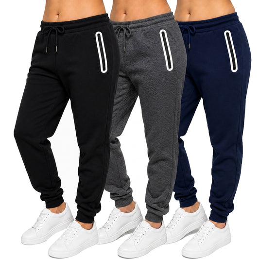 3-Pack Women's Loose-Fit Fleece-Lined Jogger With Heat Seal Zipper Side Pockets
