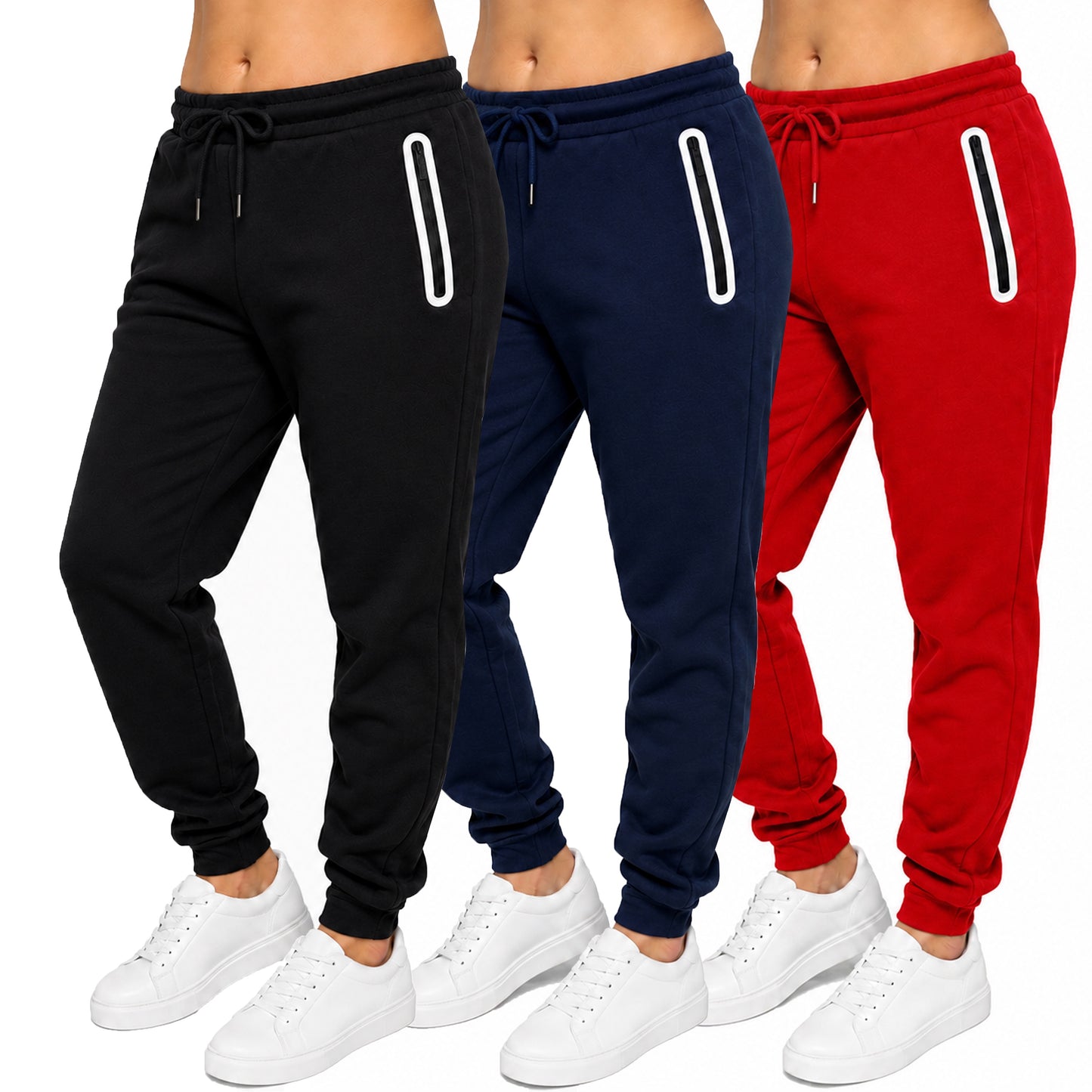 3-Pack Women's Loose-Fit Fleece-Lined Jogger With Heat Seal Zipper Side Pockets