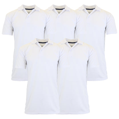 5-Pack Men's Short Sleeve Polo Shirts – Moisture-Wicking, Stretch Knit, Tagless, Regular Fit for All-Day Comfort