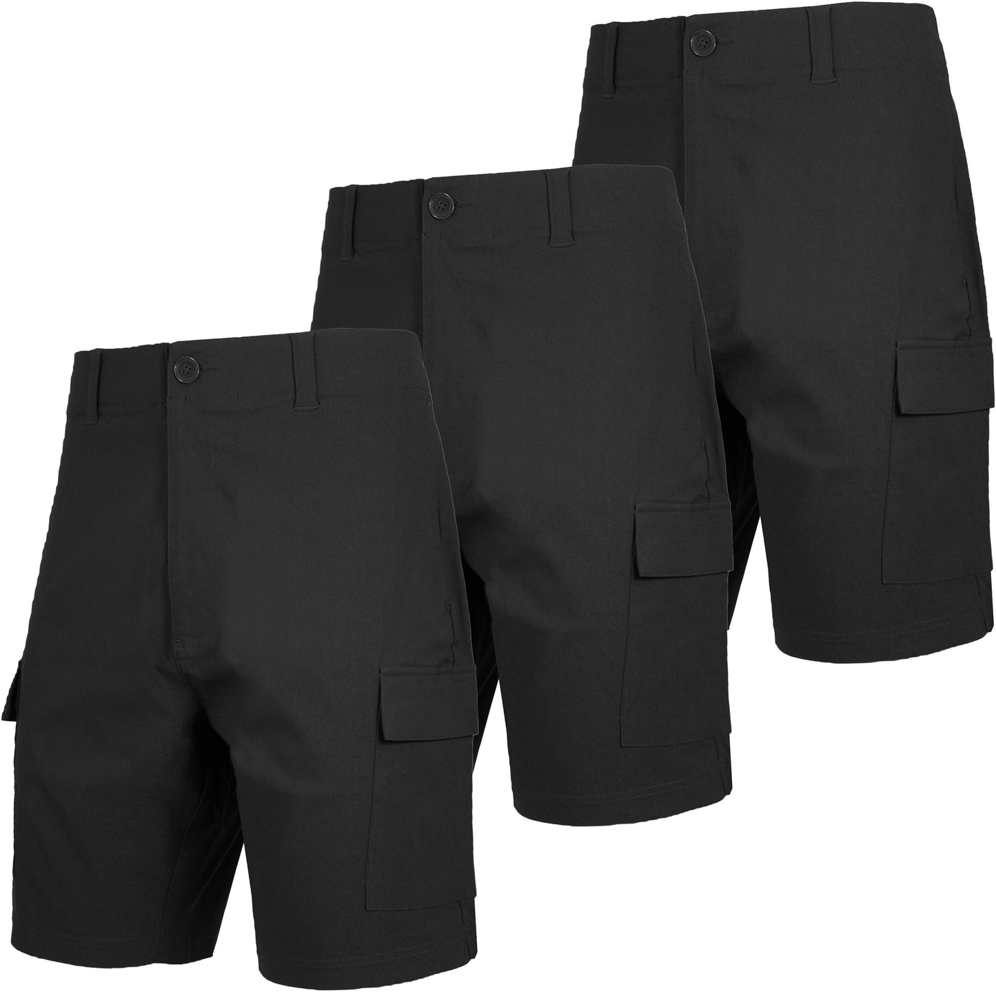 Men’s 3-Pack Super Stretch Cargo Shorts with Button Closure and Zipper Pockets (Sizes: 30-42)