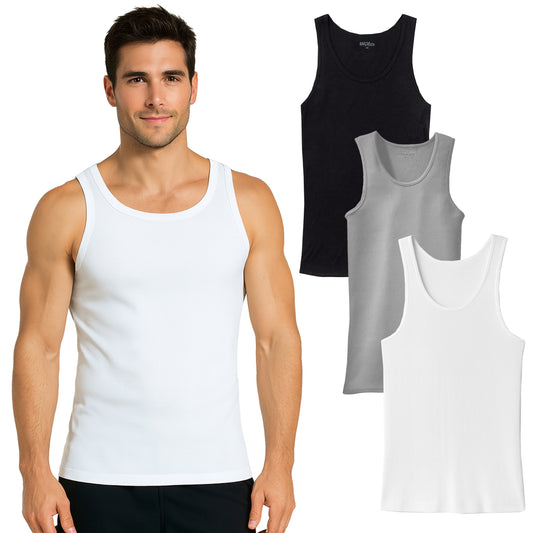 Men’s Ribbed Classic Tank Tops – Soft Cotton Blend (Multipacks)