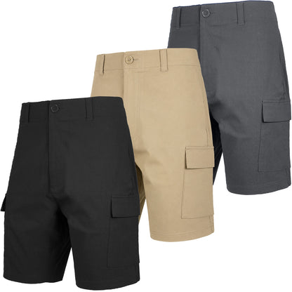 Men’s 3-Pack Super Stretch Cargo Shorts with Button Closure and Zipper Pockets (Sizes: 30-42)