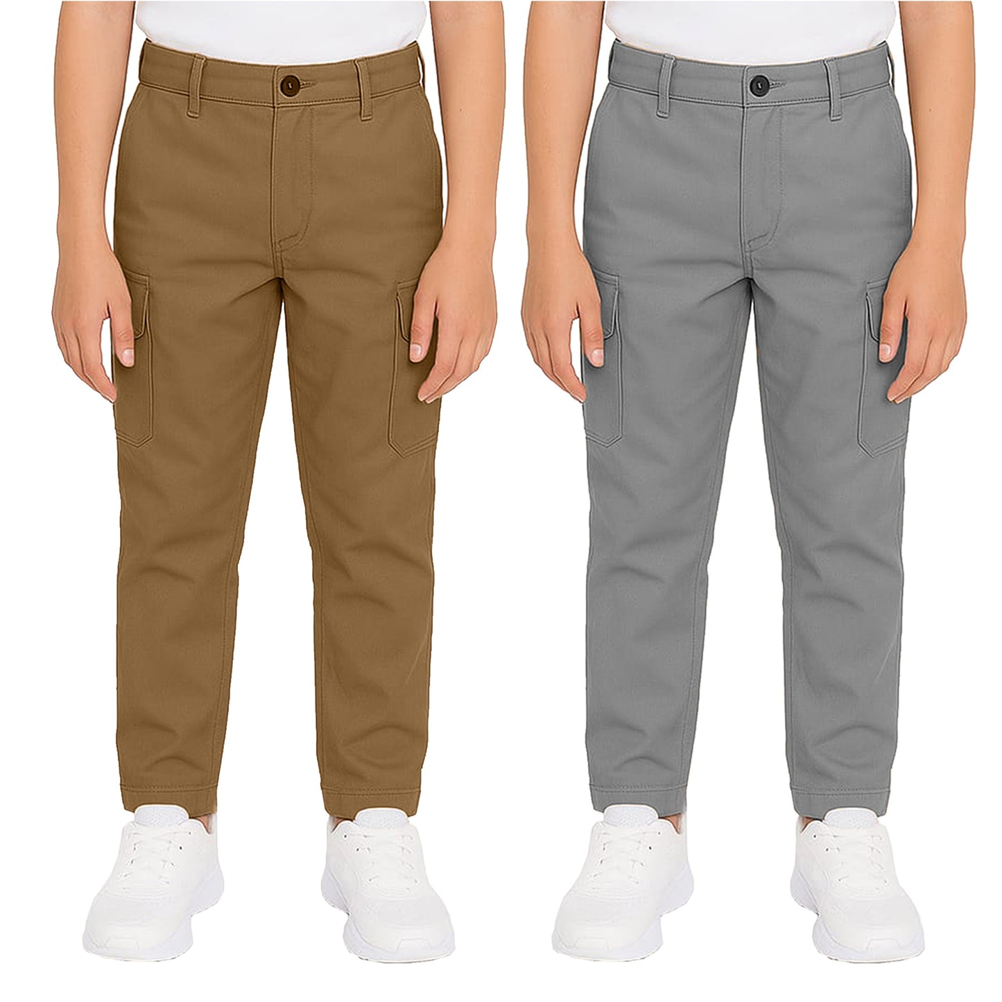 2-Pack Boy’s Super Stretch Cotton Cargo Pants – Durable, Comfy & Functional Everyday Wear