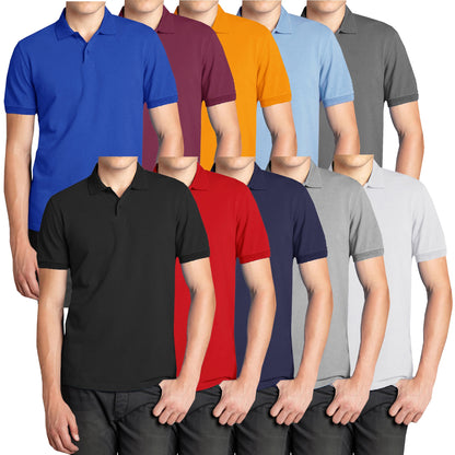 3-Pack Men’s Short Sleeve Pique Polo Shirt with Ribbed Collar and Breathable Cotton-Blend Fabric (S-3XL)