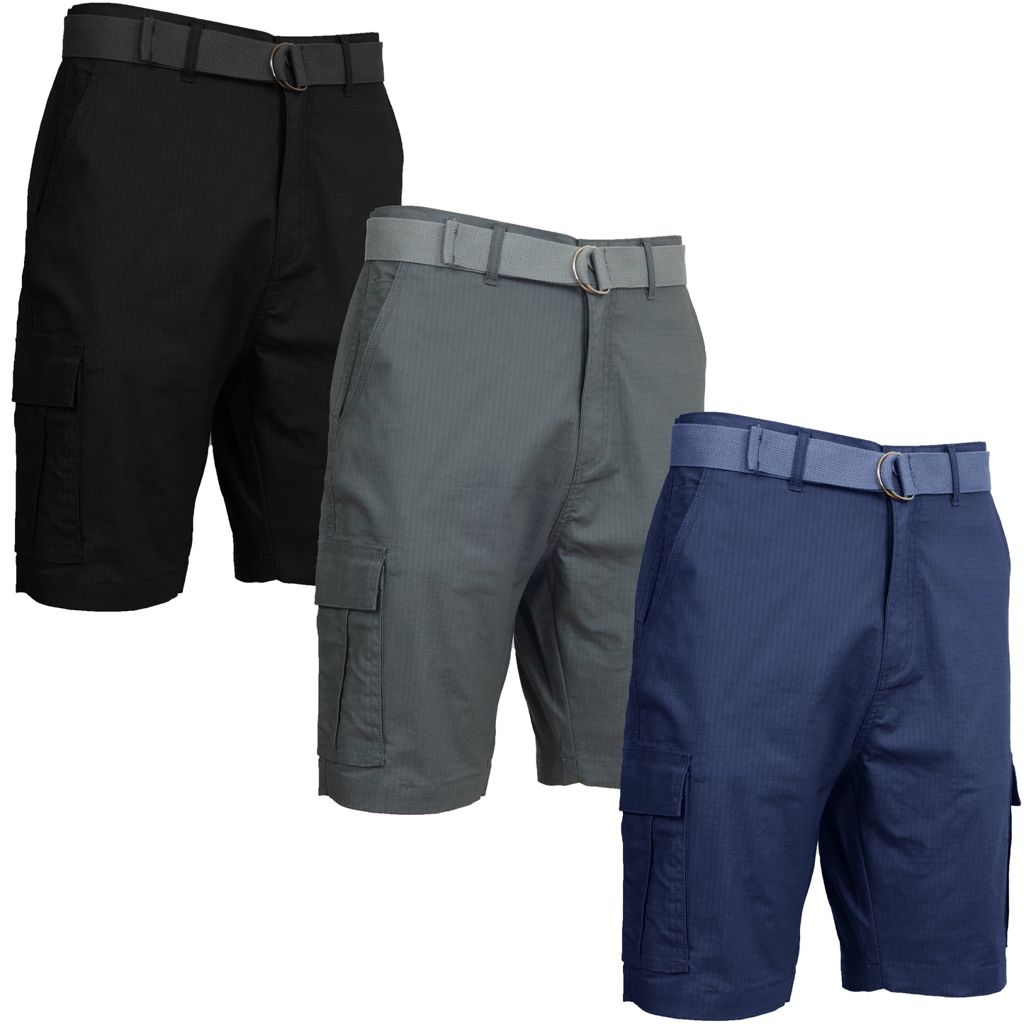 3-Pack Men's Premium Stretch Cargo Shorts with Belt – Comfortable, Durable & Tailored Fit