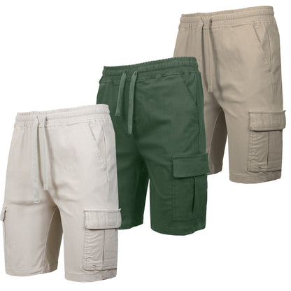3-Pack Men’s Flex Cargo Shorts with Elastic Waistband and Drawstring – Comfortable Fit with 6 Pockets and Stretch Fabric (S-2XL)