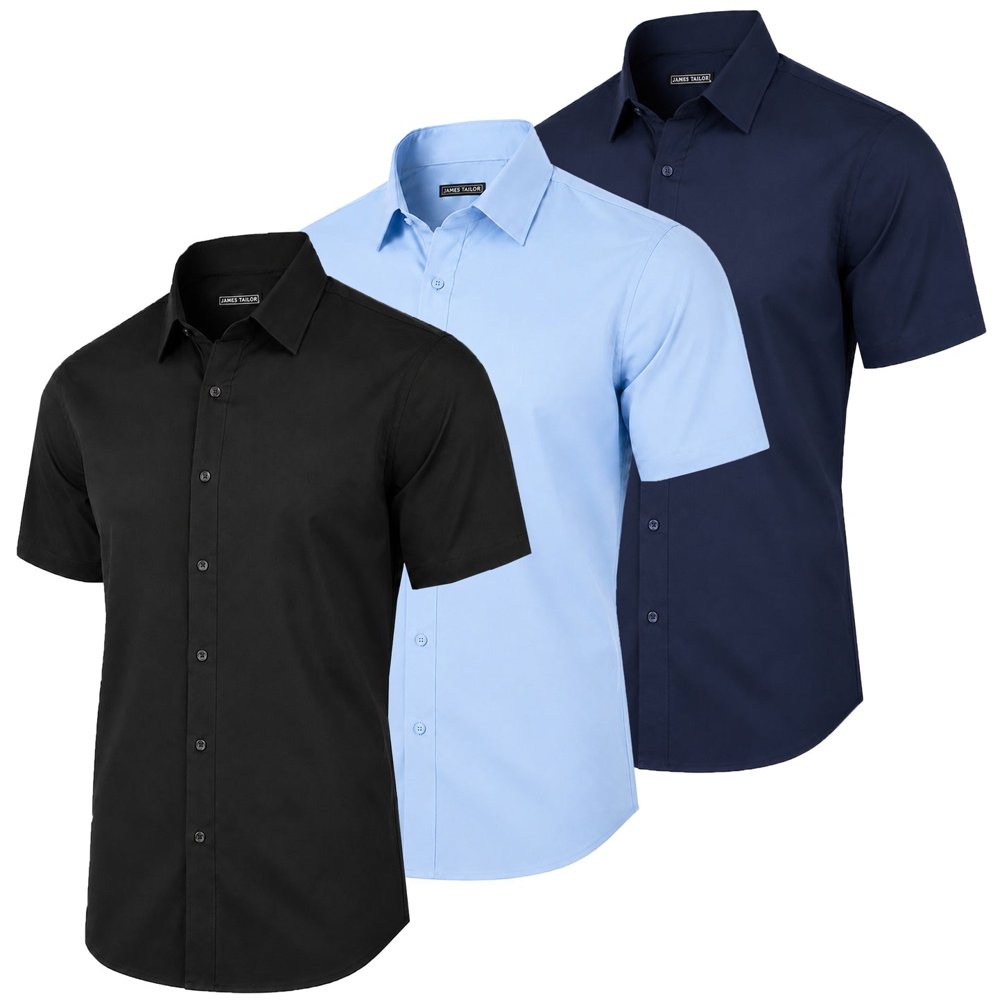 3-Pack Mens Short Sleeve Slim-Fit Design Dress Shirts (S-3XL)