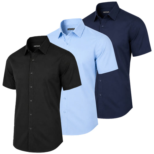 3-Pack Mens Short Sleeve Slim-Fit Design Dress Shirts (S-3XL)