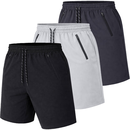 Men's 3-Pack Performance Training Shorts With Zipper Pockets (Sizes, S to 2XL)