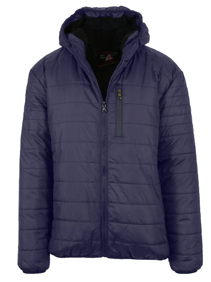 Mens Sherpa-Lined Hooded Puffer Jacket (Sizes, S to 2XL)