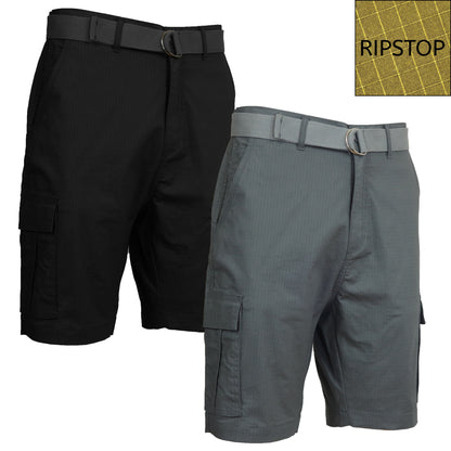 2-Pack Men's Cotton Stretch Ripstop Cargo Shorts With Belt