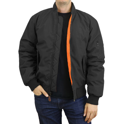 Men's Heavyweight MA-1 Bomber Flight Jacket - Classic Orange Lining, Water-Resistant, Ribbed Collar & Cuffs