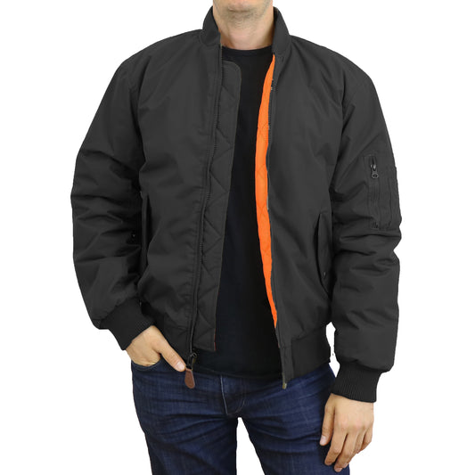 Men's Heavyweight MA-1 Bomber Flight Jacket - Classic Orange Lining, Water-Resistant, Ribbed Collar & Cuffs