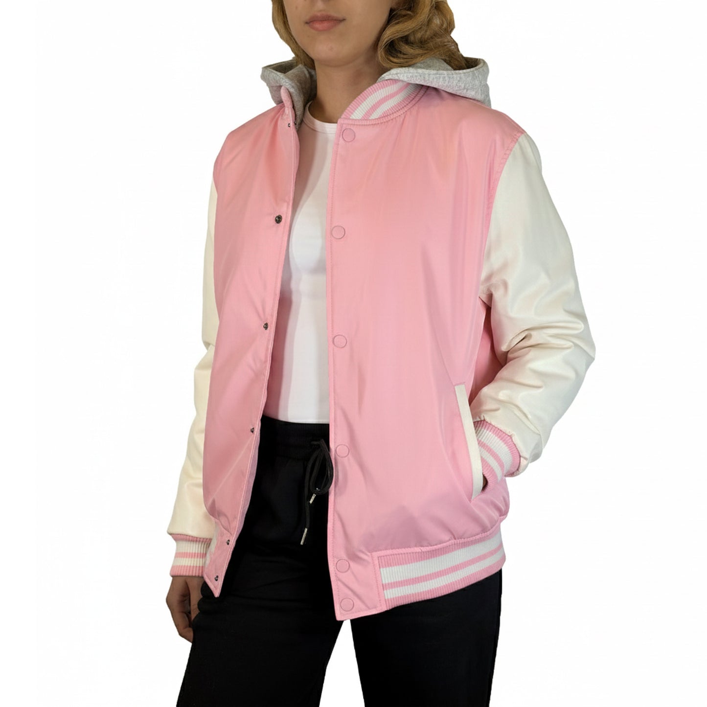 Women’s Hooded Varsity Jacket w/ Detachable Hood