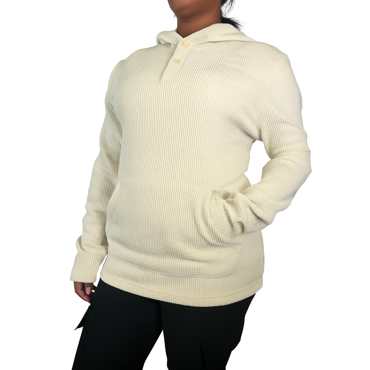Womens Waffle Knit Thermal Pullover Hoodie (S-3XL)