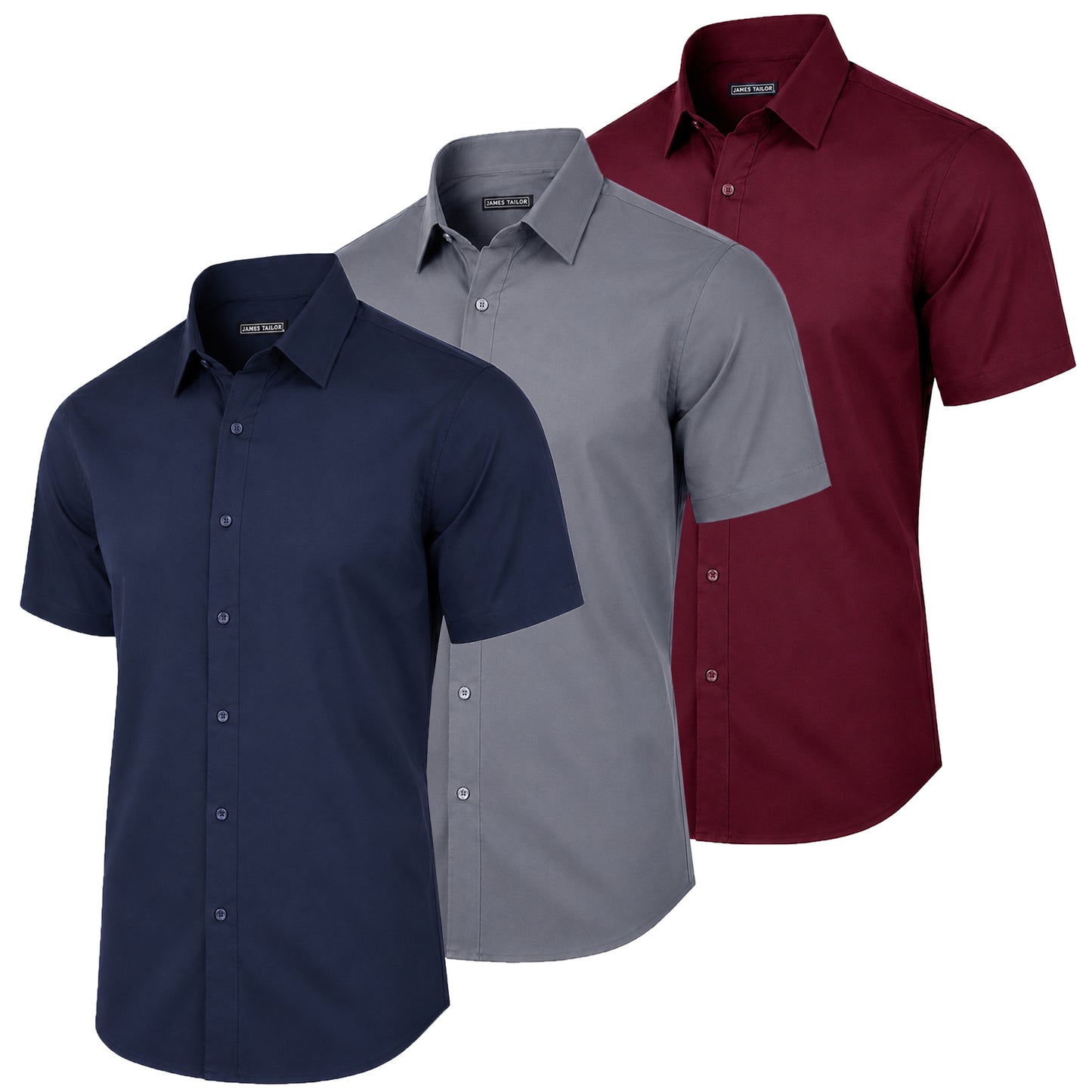 3-Pack Mens Short Sleeve Slim-Fit Design Dress Shirts (S-3XL)