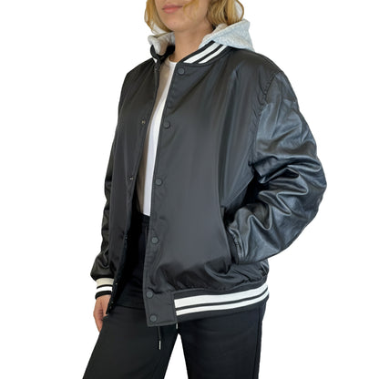 Women’s Hooded Varsity Jacket w/ Detachable Hood