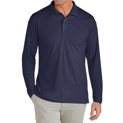 Mens Long Sleeve Stretch Pique Polo Shirt (S-2XL)