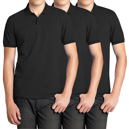 3-Pack Men’s Short Sleeve Pique Polo Shirt with Ribbed Collar and Breathable Cotton-Blend Fabric (S-3XL)