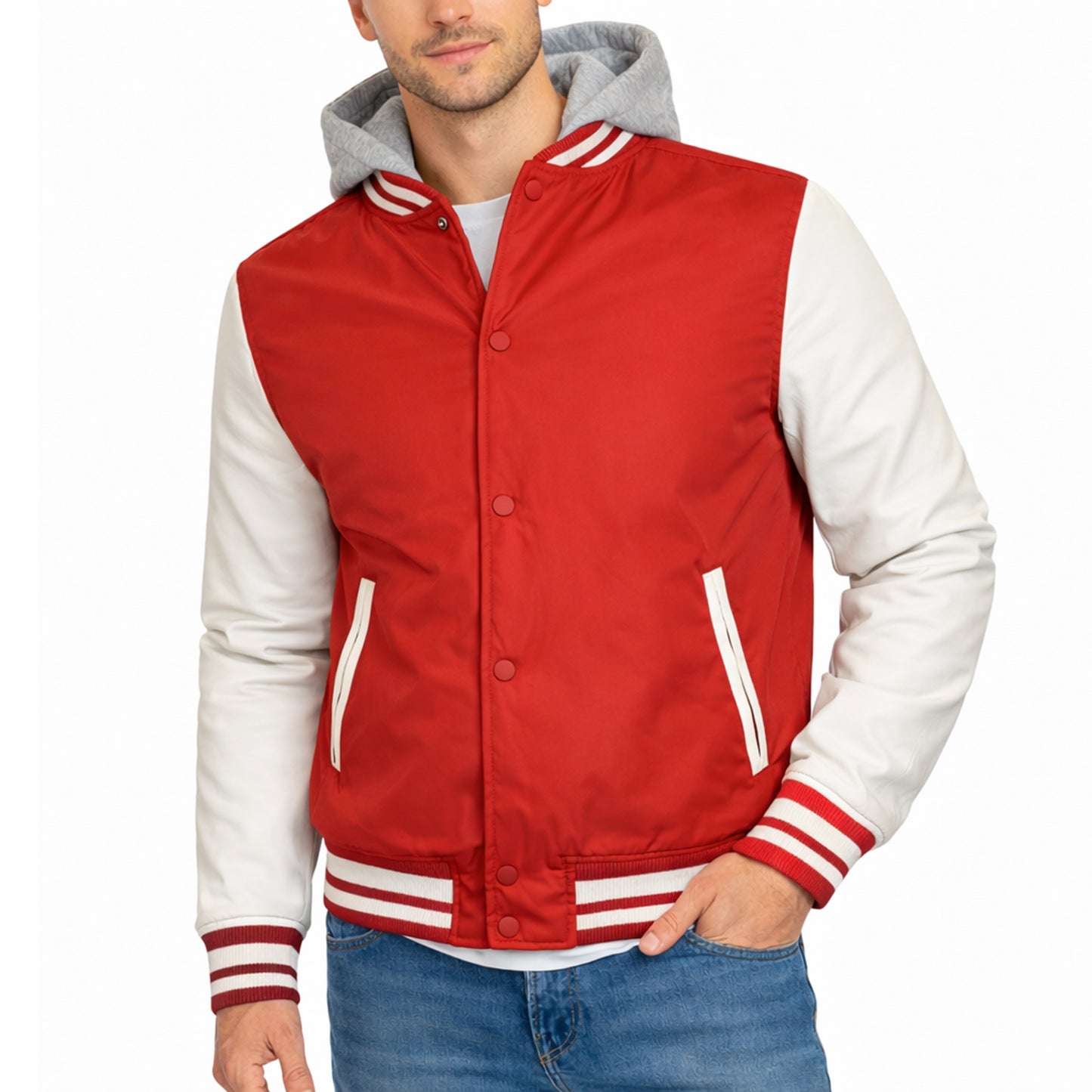 Men's Hooded Varsity Jacket w/ Detachable Hood