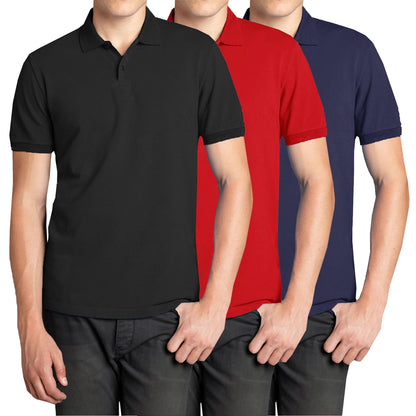 3-Pack Men’s Short Sleeve Pique Polo Shirt with Ribbed Collar and Breathable Cotton-Blend Fabric (S-3XL)