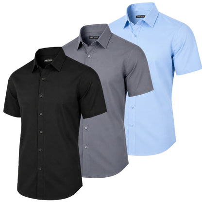 3-Pack Mens Short Sleeve Slim-Fit Design Dress Shirts (S-3XL)